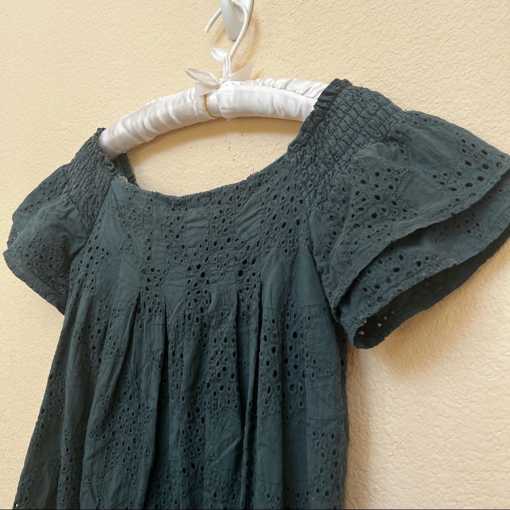 J.O.A. Green Teal Eyelet Off The Shoulder Mini Dress G-20 - Picture 6 of 12